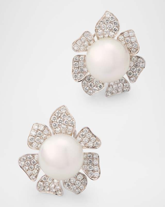 18K White Gold South Sea Pearl and Diamond Earrings